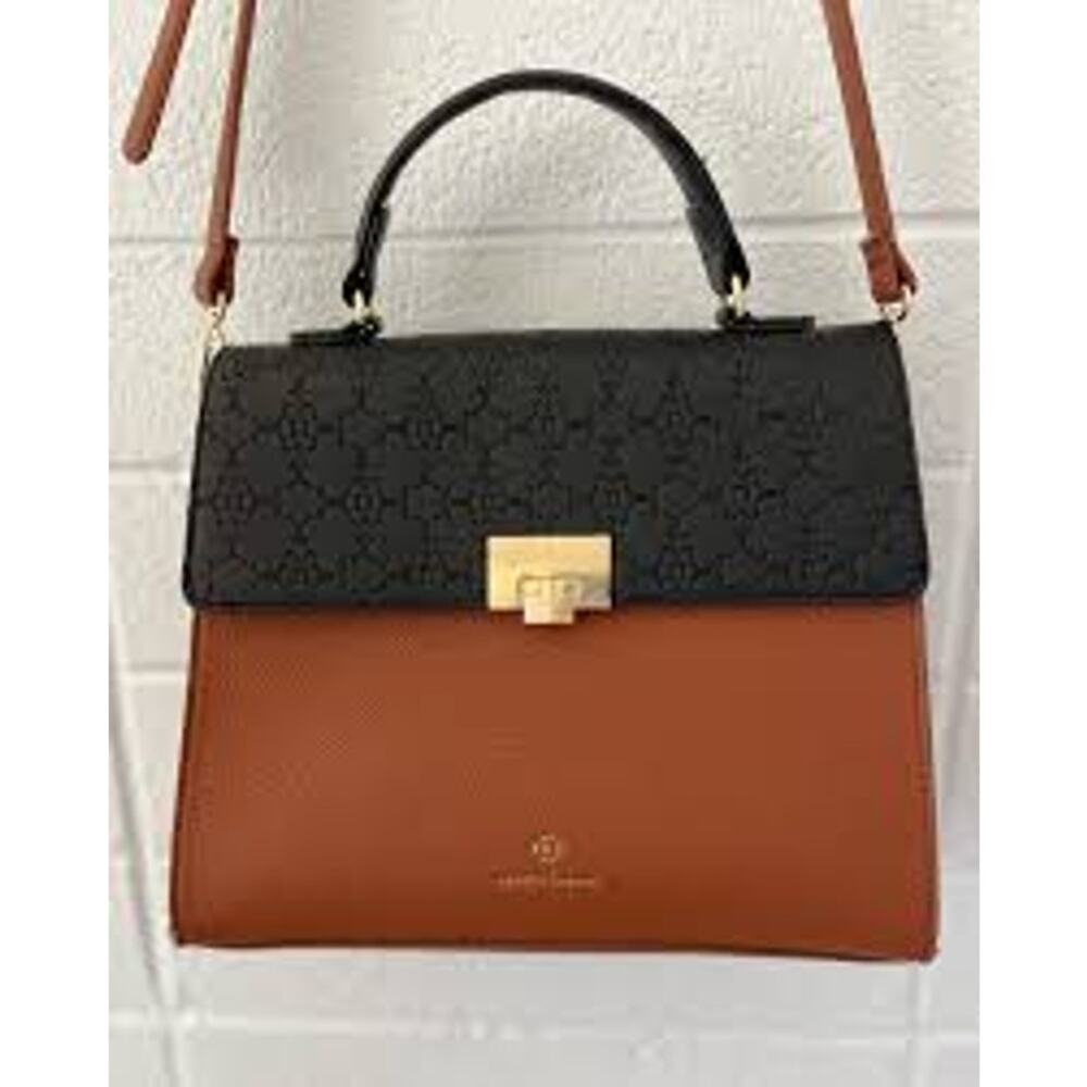 2-Nanette Lepore Bags 1-Crossbody 1-Satchel Tan Black Cream w/ Leopard Feature - Picture 3 of 11